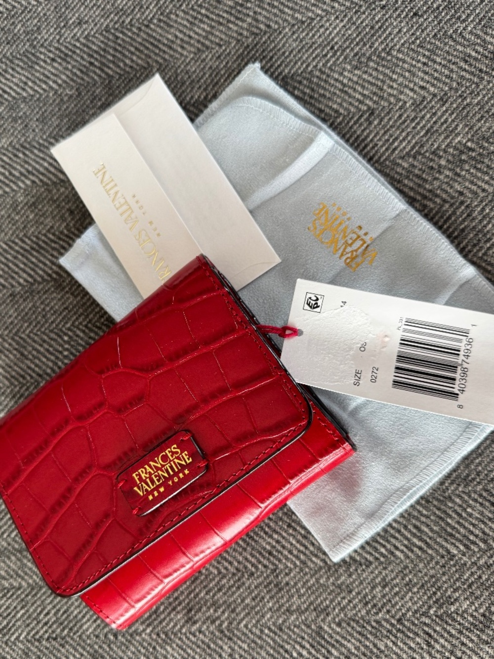 NWT, FRANCES VALENTINE, PERFECT CROC EMBOSSED LEATHER TRIFOLD WALLET